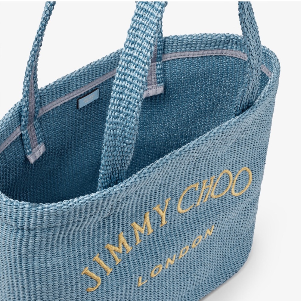 JIMMY CHOO embroidered-logo woven tote/shoulder bag in blue - WORN ONCE - Picture 3 of 11